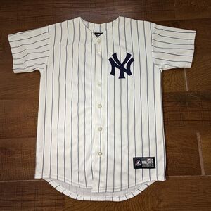 Majestic New York Yankees Baseball Jersey Pinstripe Button Robinson Cano Mens L